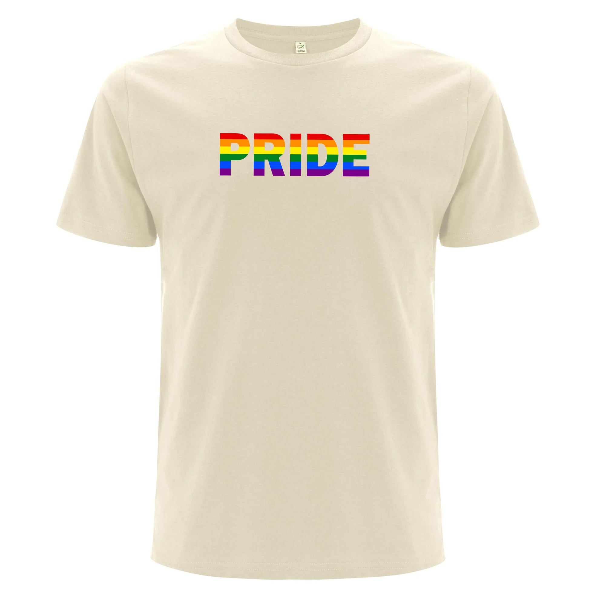 T-shirt med texten “Pride” i regnbågsfärg (Unisex)-Lovely Text