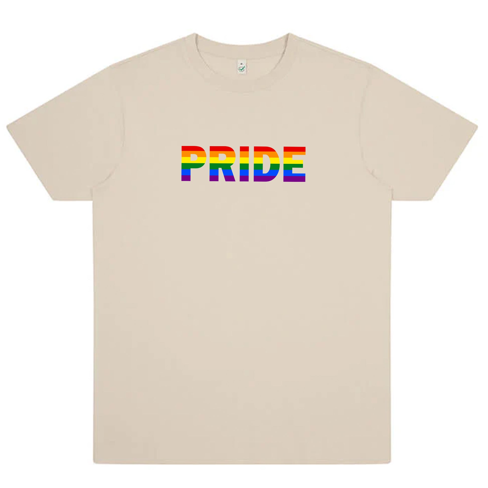 T-shirt med texten “Pride” i regnbågsfärg (Unisex)-Lovely Text