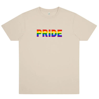 T-shirt med texten “Pride” i regnbågsfärg (Unisex)-Lovely Text