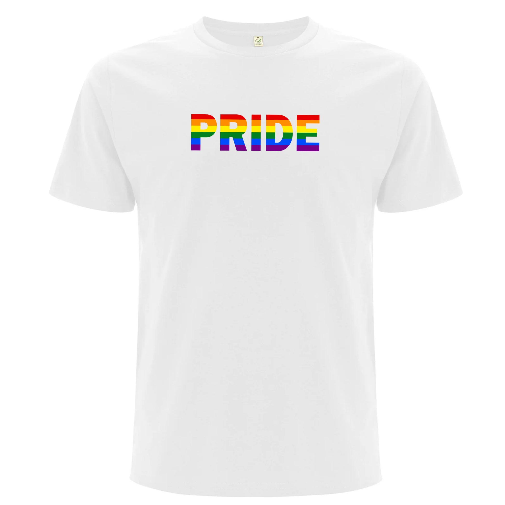 T-shirt med texten “Pride” i regnbågsfärg (Unisex)-Lovely Text