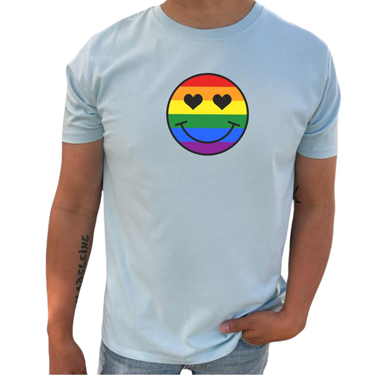 Pride T-shirt med smiley i regnbågsfärger (Unisex)-Lovely Text