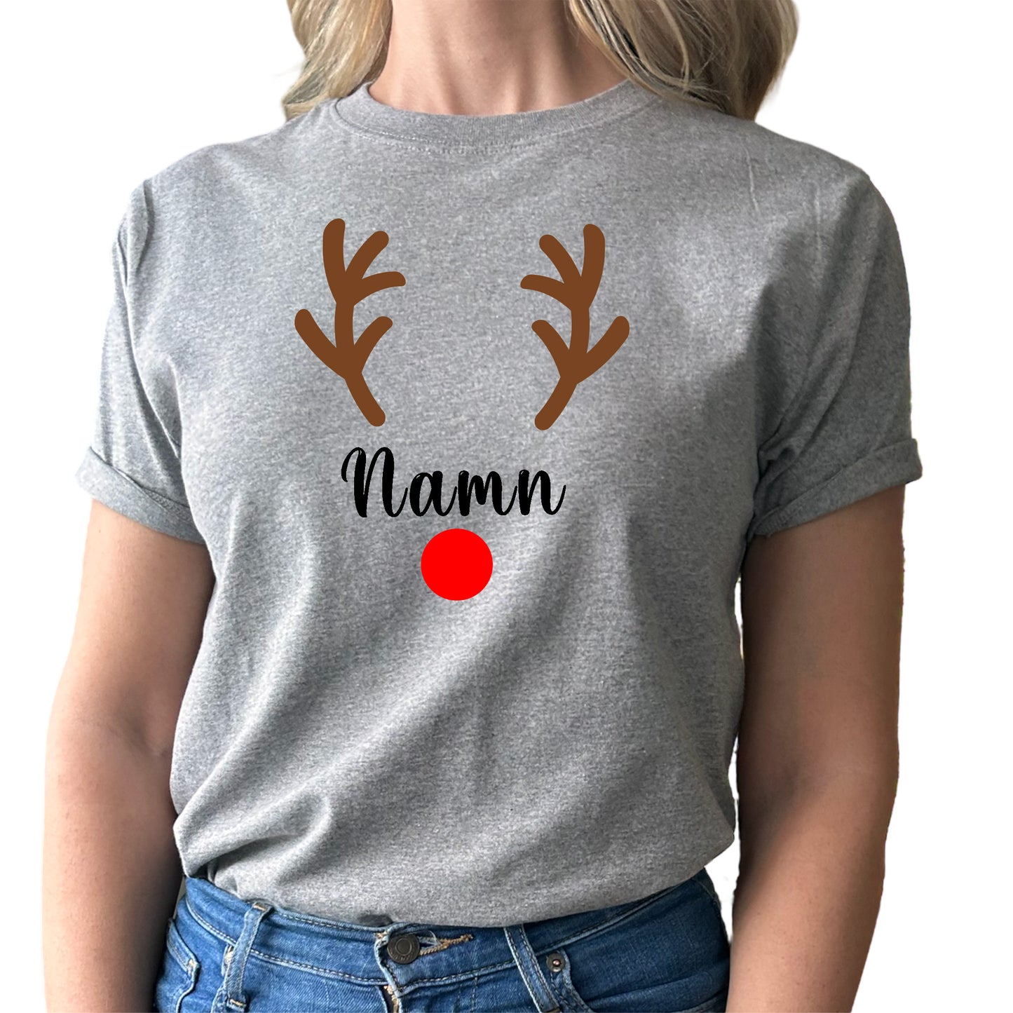 Rudolf med Personligt Namn Jul T-shirt
