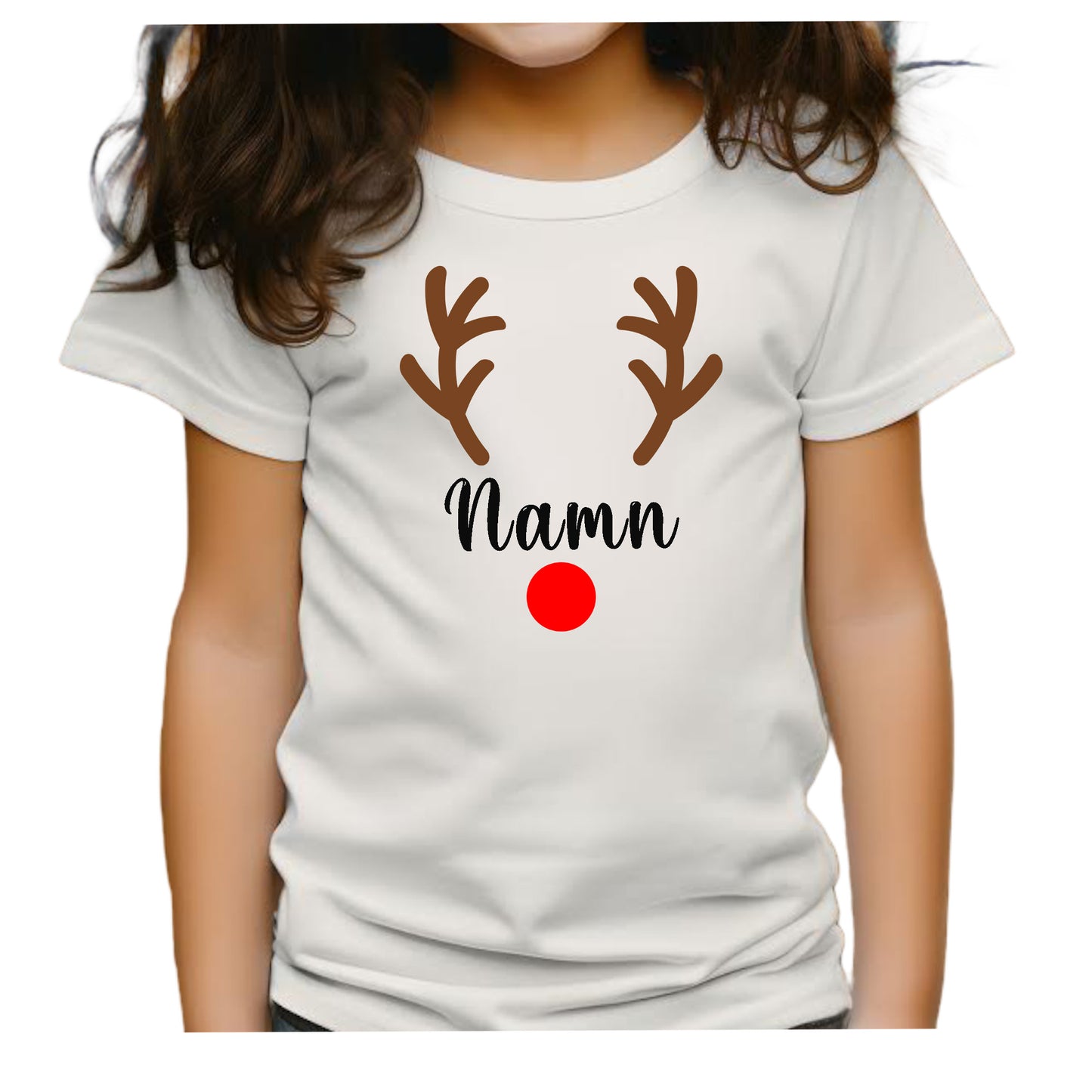 Rudolf Jul T-shirt med Personligt Namn - Barn-Lovely Text