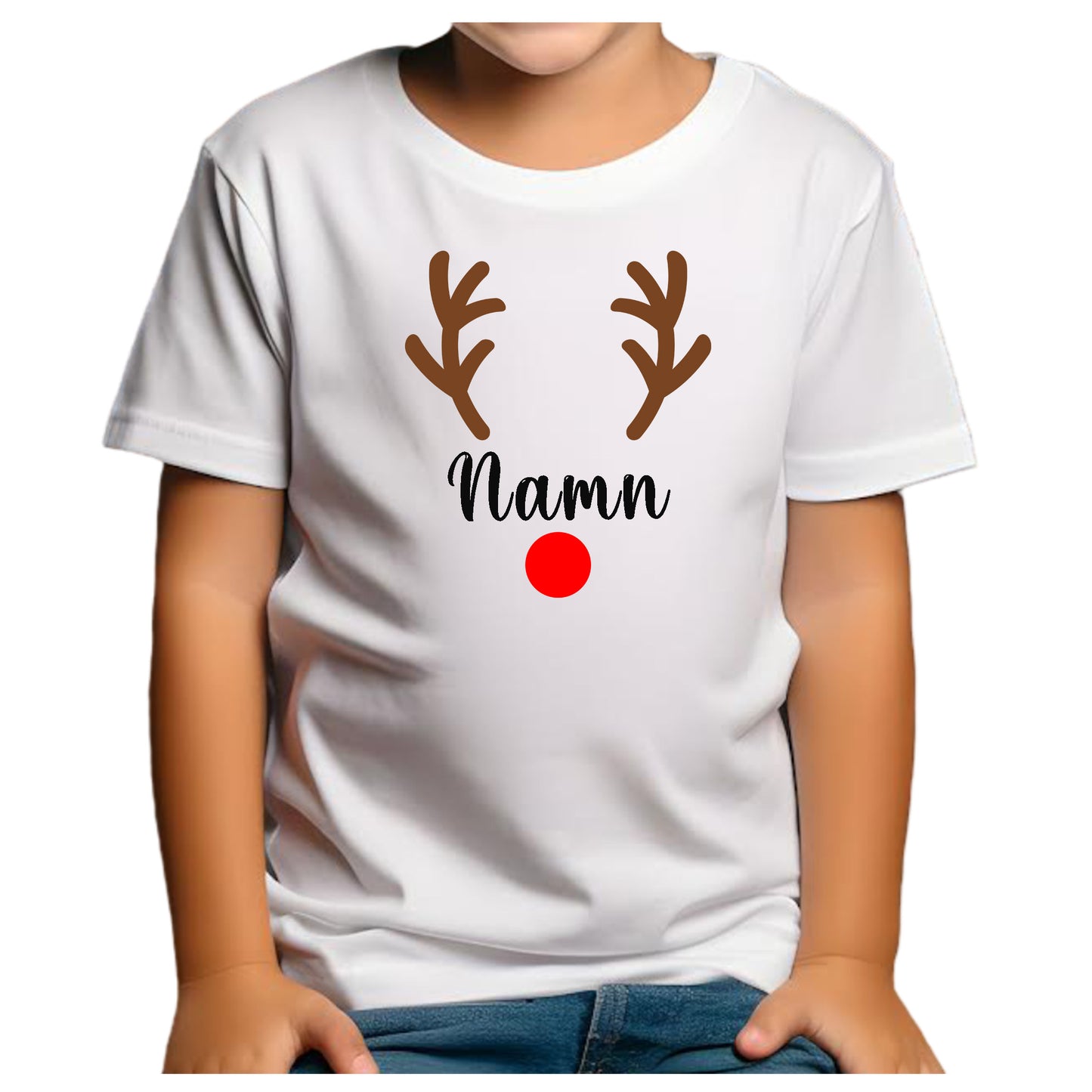 Rudolf Jul T-shirt med Personligt Namn - Barn-Lovely Text