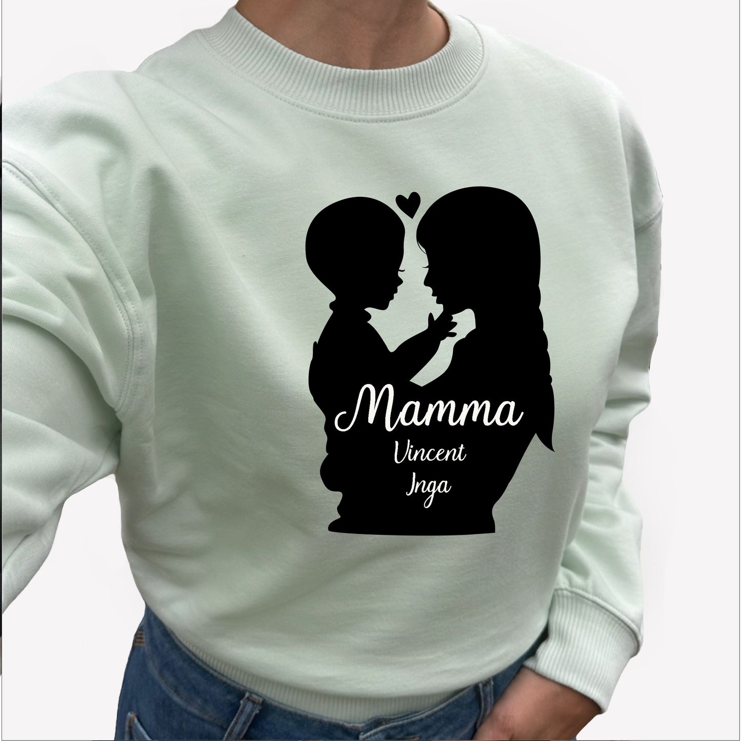 Mamma & Barn - Siluett med [Barnens namn] - Mamma tröja