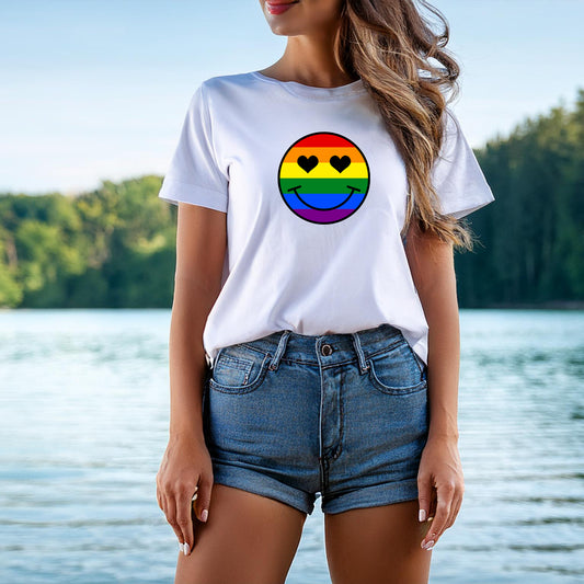 Pride T-shirt med smiley i regnbågsfärger (Unisex)