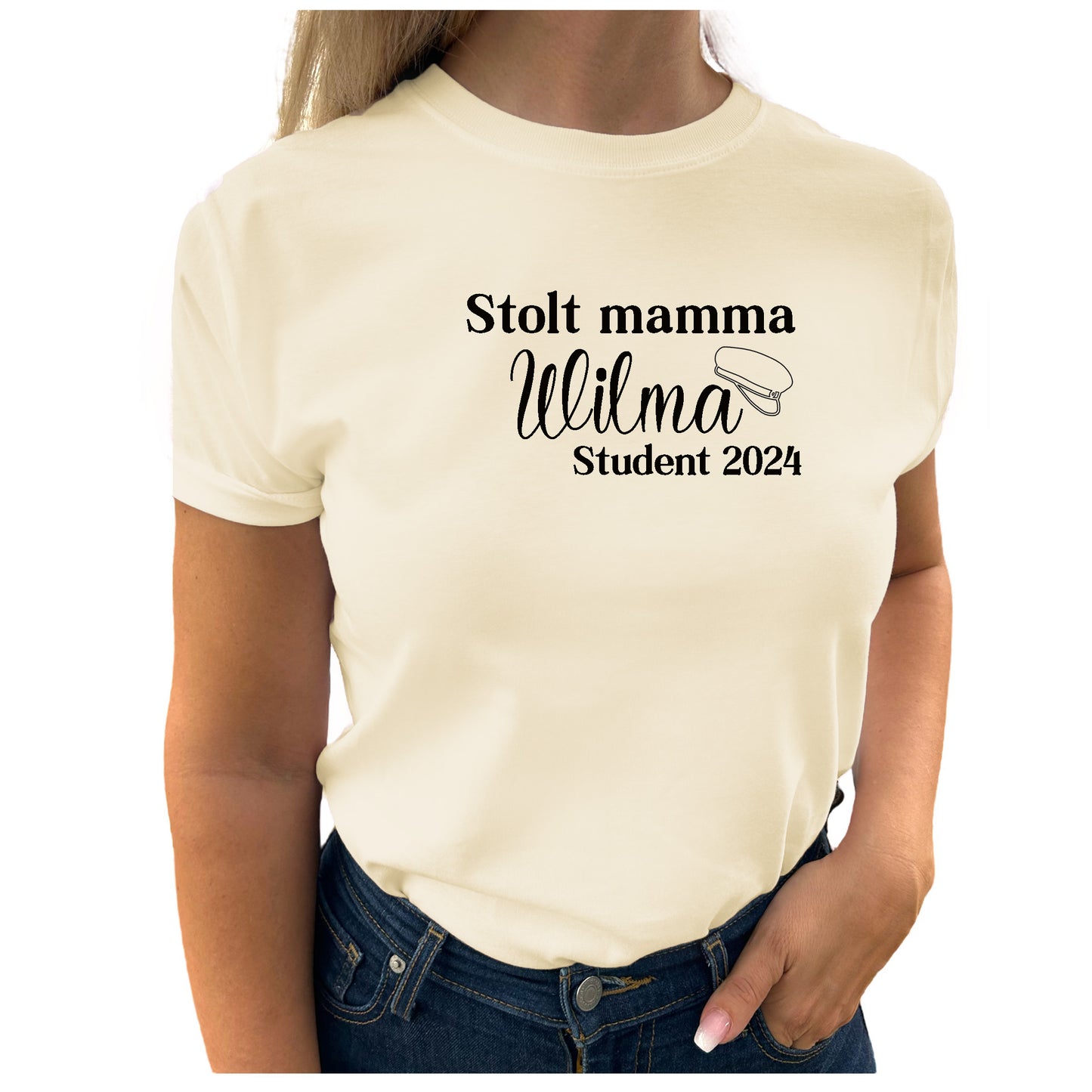 Stolt Mamma Student med Namn T-shirt