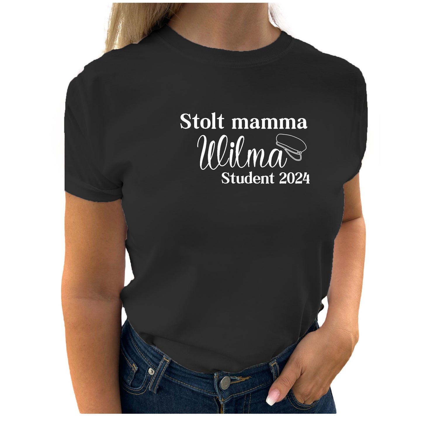 Stolt Mamma Student med Namn T-shirt