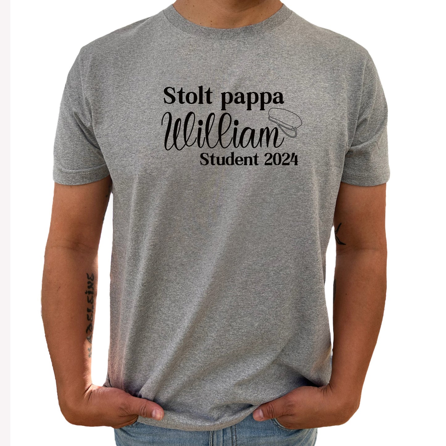 Stolt Pappa Student med Namn T-shirt