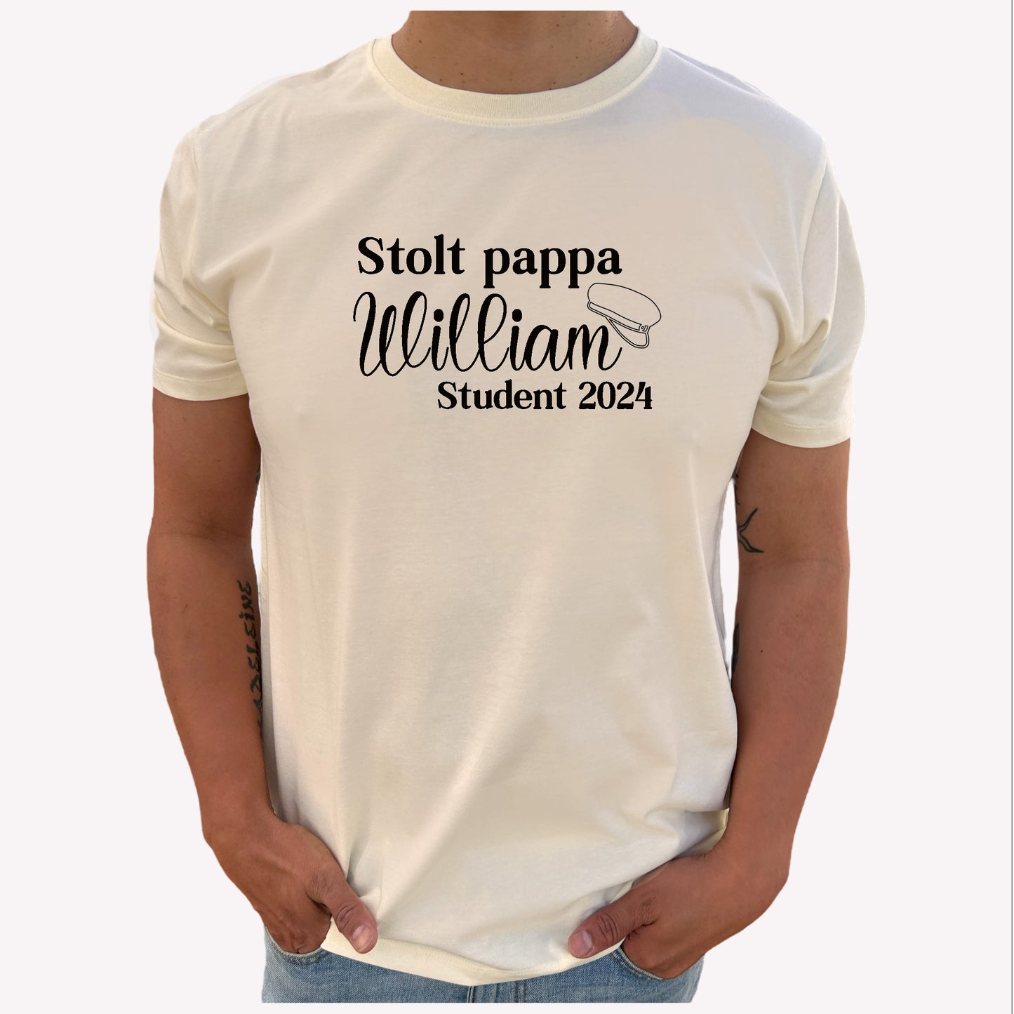 Stolt Pappa Student med Namn T-shirt