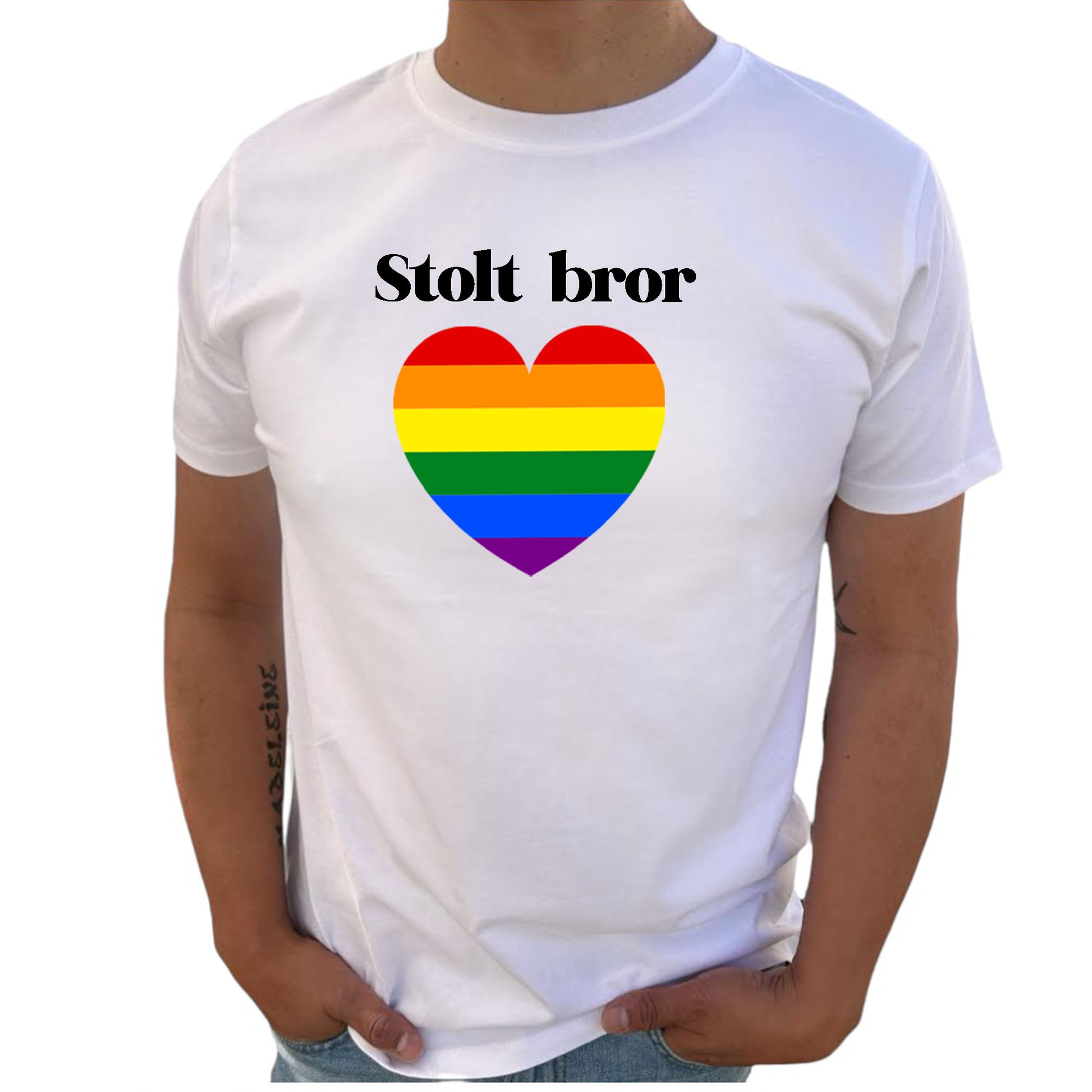 Unisex T-shirt med Pridehjärta – välj din titel-Lovely Text