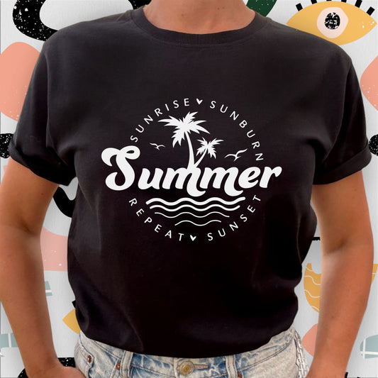 Summer Sunrise Sunburn Repeat Sunset T-shirt